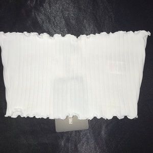 White rib frill hem bandeau crop top